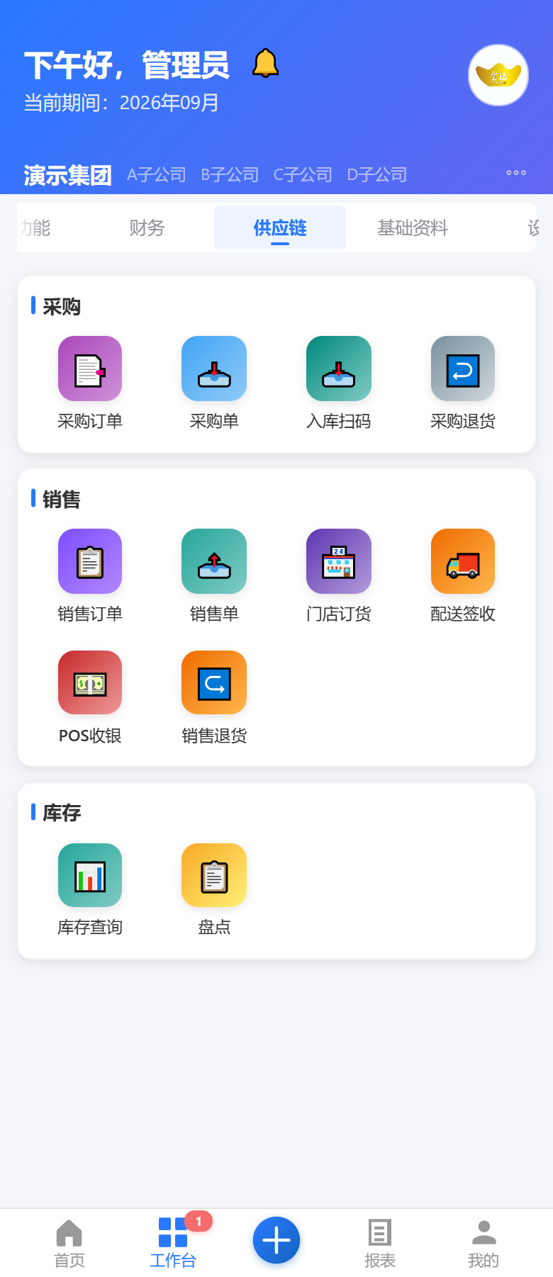 供应链系统工作台:采购销售库存配送入口